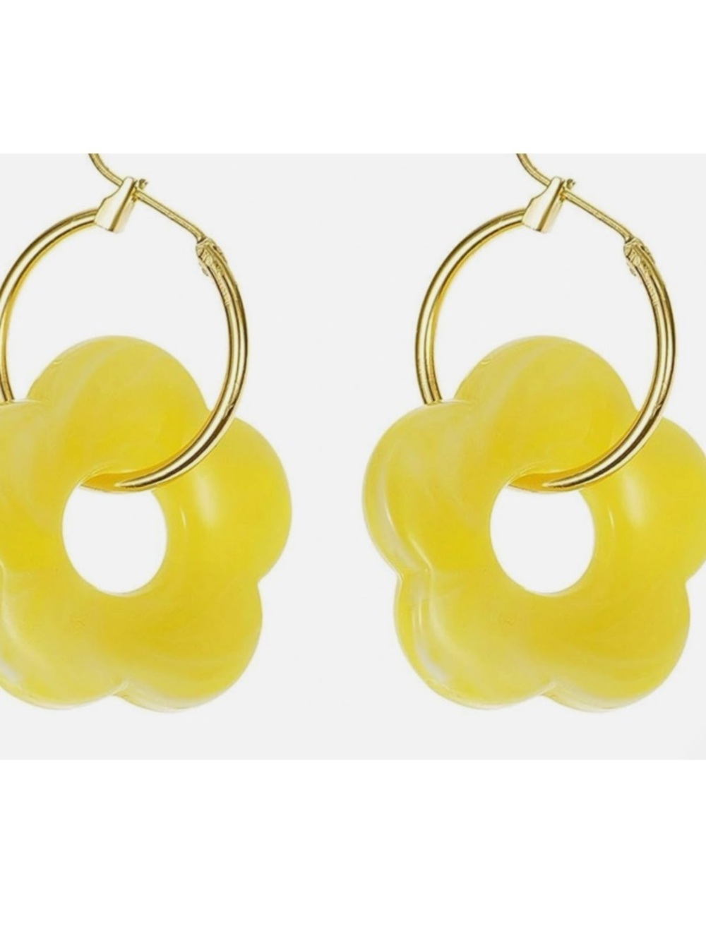 Gold Hoop Earrings with Yellow Flower Charm - Women's Jewelry